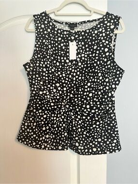 Talbots Black and White Polka Dot Tie-Front Sleeveless Camisole